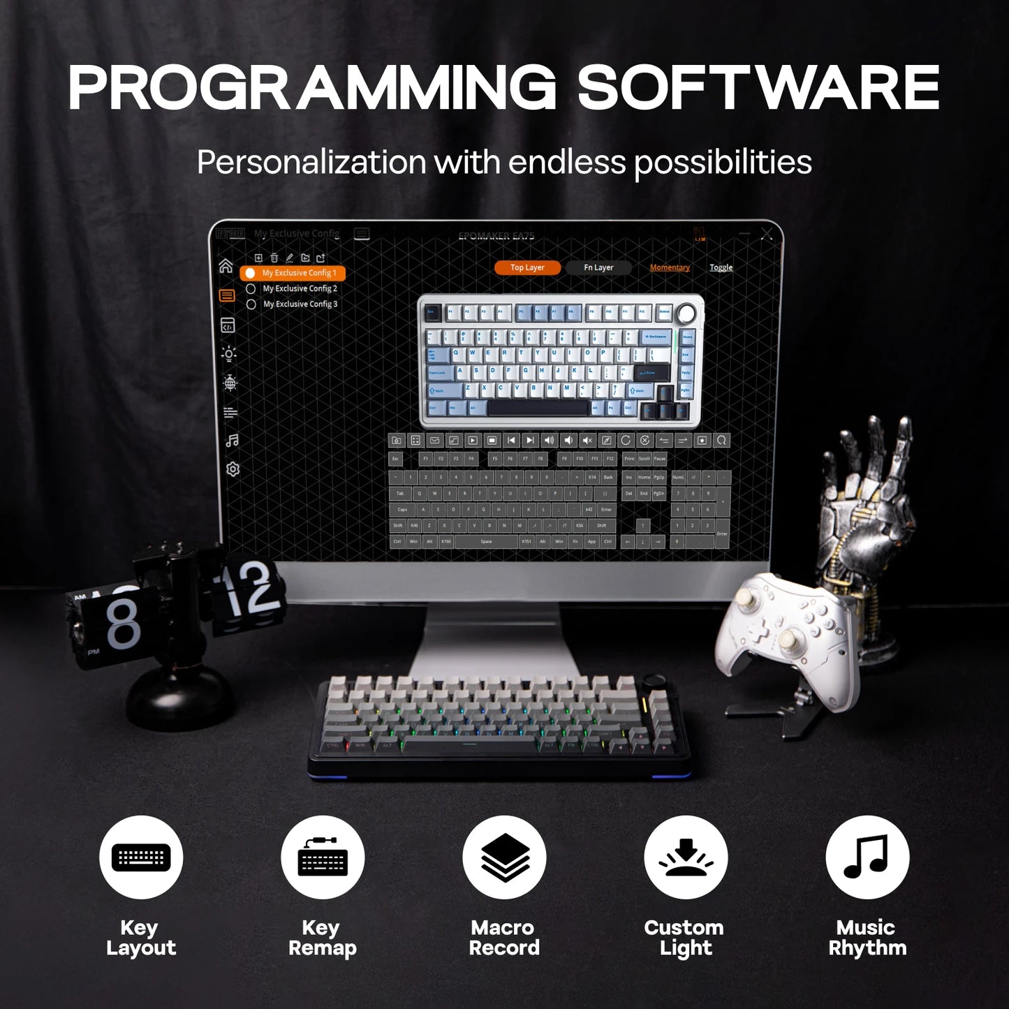 EPOMAKER EA75 75% US QWERTY Layout Hot-Swap Gasket-Mounted Wired/2.4GHz/Bluetooth Wireless Mechanical Keyboard RGB Backlight