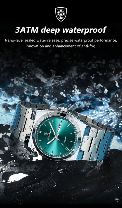POEDAGAR Fashion Men Watch Waterproof Luminous Date Week Men's Watches Stainless Steel Functional Man Quartz Watch with Gift Box