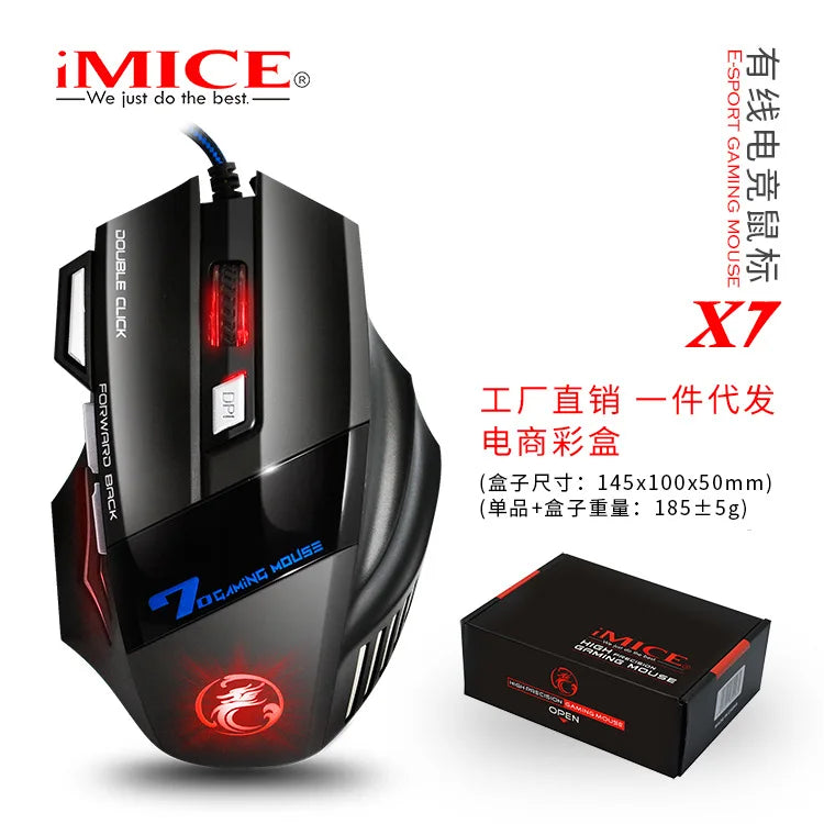IMICE X7 Optical Gaming Mouse, Wired RGB Gaming Mouse with Adjustable DPI, Ergonomic Anti-Slip USB Gaming Mouse for PC, Laptop & Desktop