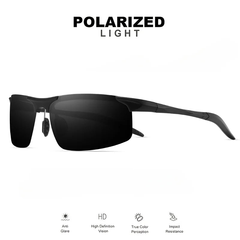 Classic Retro Semi-Rimless Square Polarized Sunglasses - Lightweight PC Frame & Spring Hinges, UV400 Unisex for Driving, Fishing