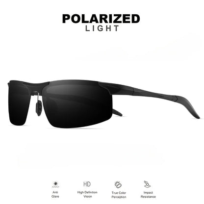 Classic Retro Semi-Rimless Square Polarized Sunglasses - Lightweight PC Frame & Spring Hinges, UV400 Unisex for Driving, Fishing