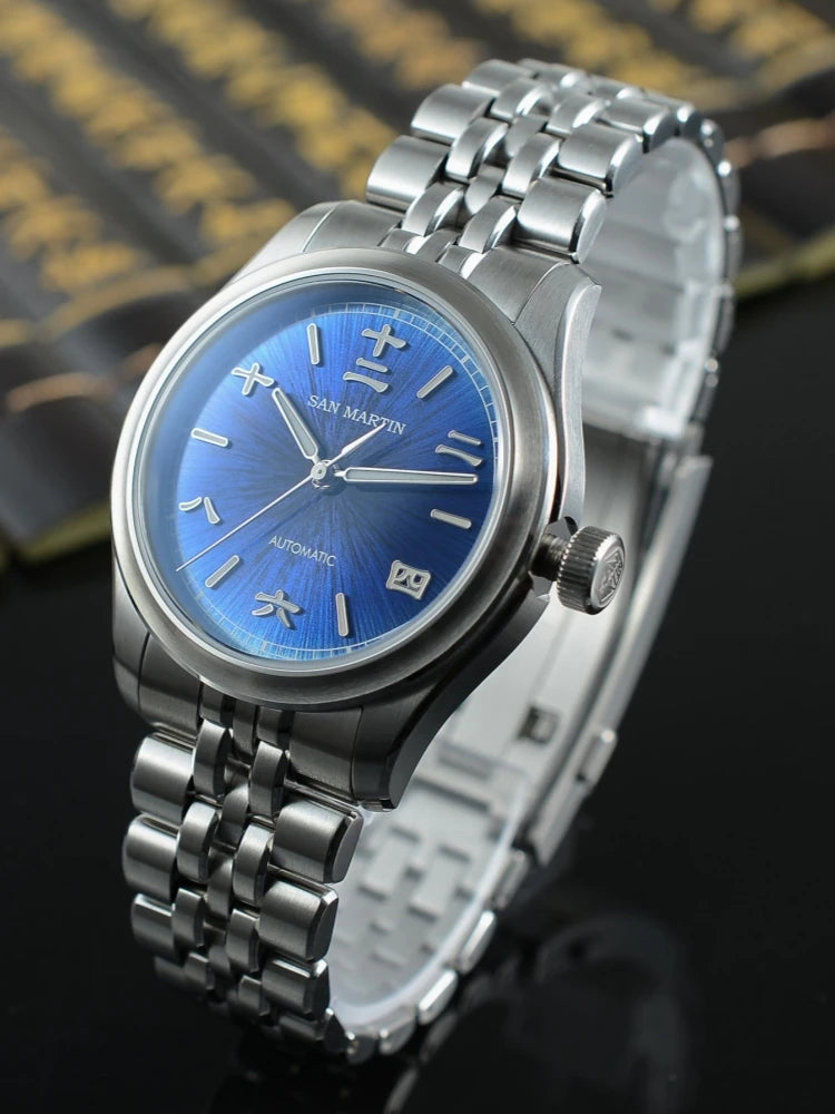 San Martin 39mm Enamel Sunray JianZhan Dial Men GADA Watch 90S5 Automatic BGW-X1 10Bar Sapphire 5-Link Bracelet SN0144CG