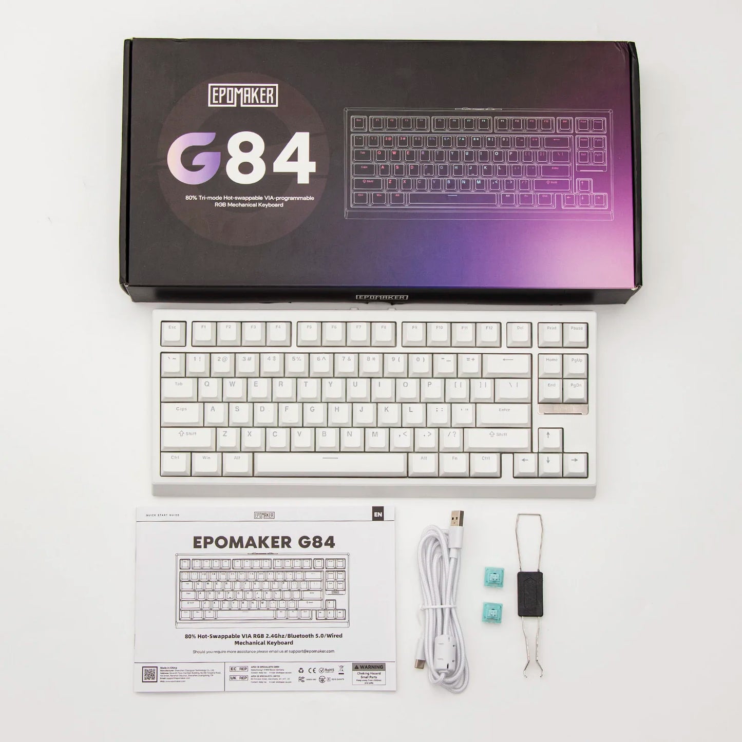EPOMAKER G84 VIA 80% Layout Hot-Swap Gasket-Mounted Wired/2.4GHz/Bluetooth Wireless Mechanical Keyboard with RGB Backlight