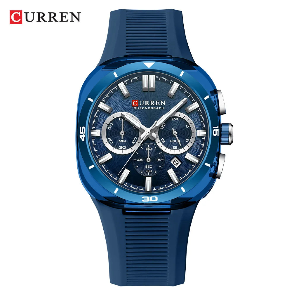 Orologio da uomo CURREN – Nuovo modello di lusso al quarzo, cinturino in silicone, stile sportivo, multifunzione, impermeabile, luminescente, con datario e cronometro.