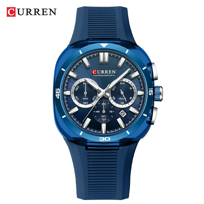 Orologio da uomo CURREN – Nuovo modello di lusso al quarzo, cinturino in silicone, stile sportivo, multifunzione, impermeabile, luminescente, con datario e cronometro.