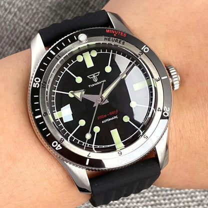 Tandorio Red Blue 40mm PT5000 Japan NH35A Mechanical Automatic Dive Men Watch 20ATM Waterproof Domed Sapphire Screw Crown Reloj