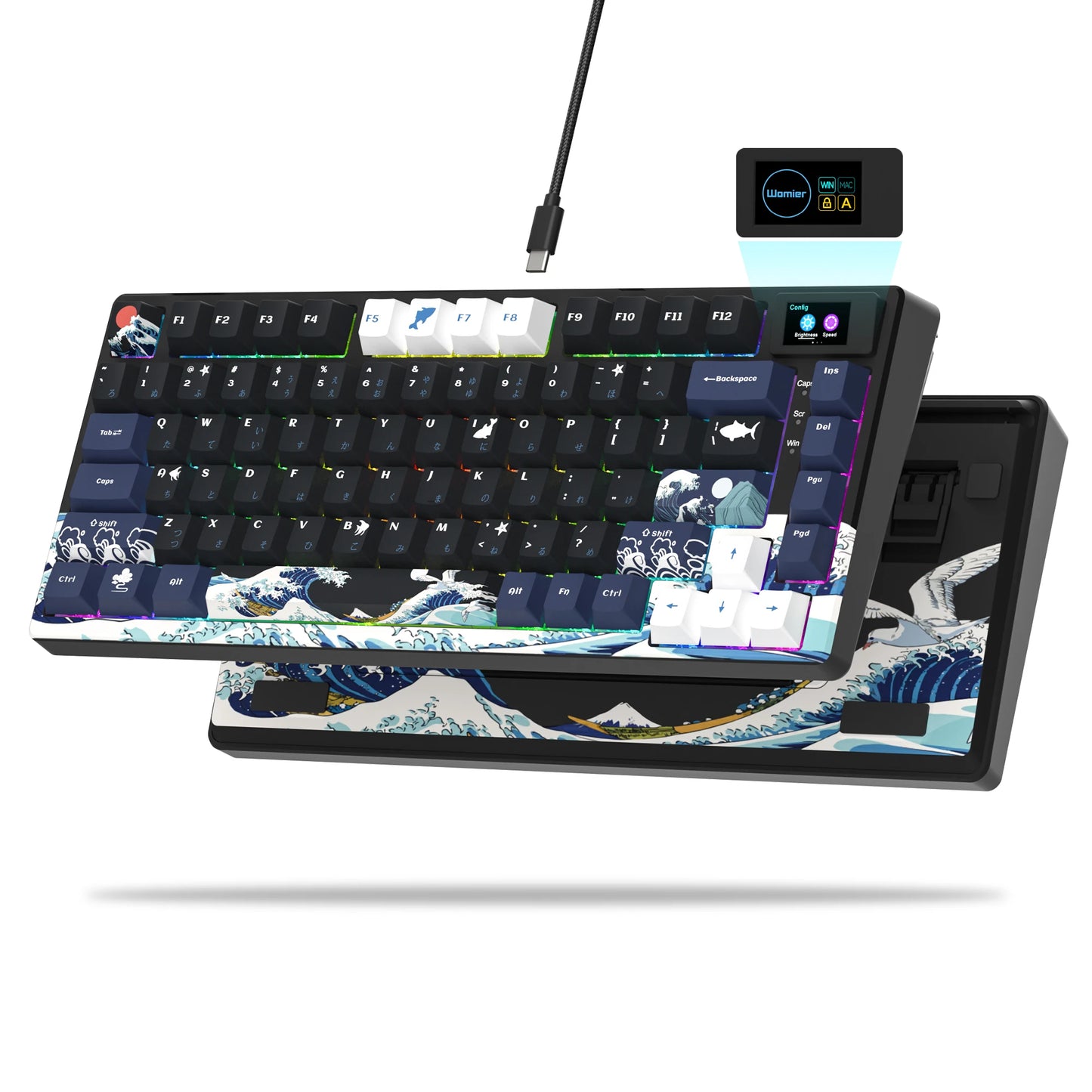 Teclado gamer Womier S-K80 com ecrã OLED a cores, teclado mecânico gaming hot-swappable com montagem gasket, teclado RGB personalizado
