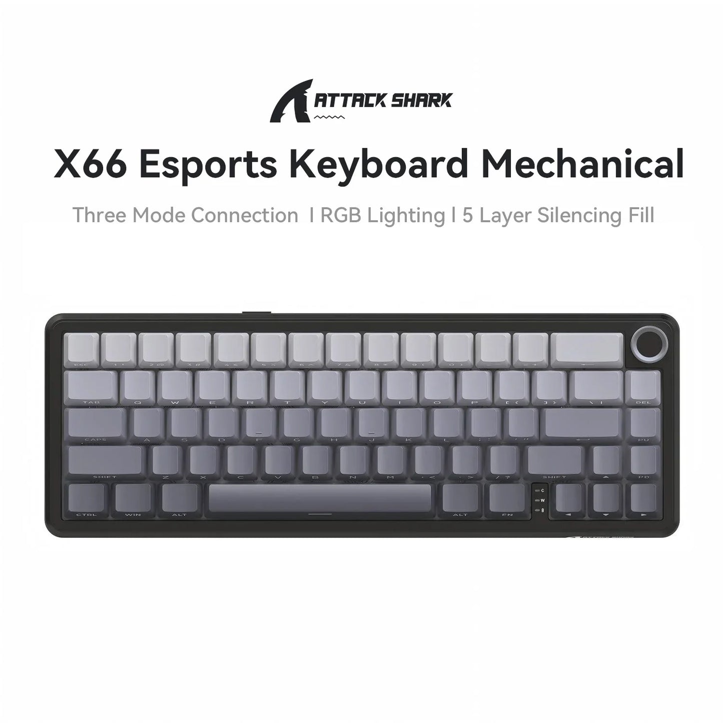 Attack Shark X66 Wireless Mechanical Keyboard 65% Compact Layout RGB Backlight Gasket Hot Swap Bluetooth USB-C PBT Large battery