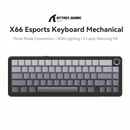 Attack Shark X66 Wireless Mechanical Keyboard 65% Compact Layout RGB Backlight Gasket Hot Swap Bluetooth USB-C PBT Large battery