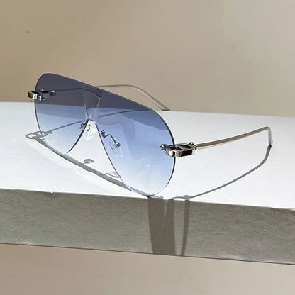 Women's Oversize Rimless One-Piece Shield Sunglasses Fashion Gradient Sun Glasses Alloy Sexy Driving Shades men punk shades
