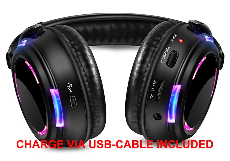 UHF RF Silent Disco Headphones Wireless DJ Headset System with 5 Headphones and 1 Transmitter, 500m Long Range Wireless Silent Party Headphones