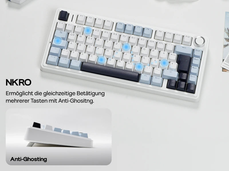 EPOMAKER x AULA F75 ISO-DE Tri-Mode Connectivity QWERTZ German Layout Wireless Mechanical Keyboard with 4000 mAh Battery