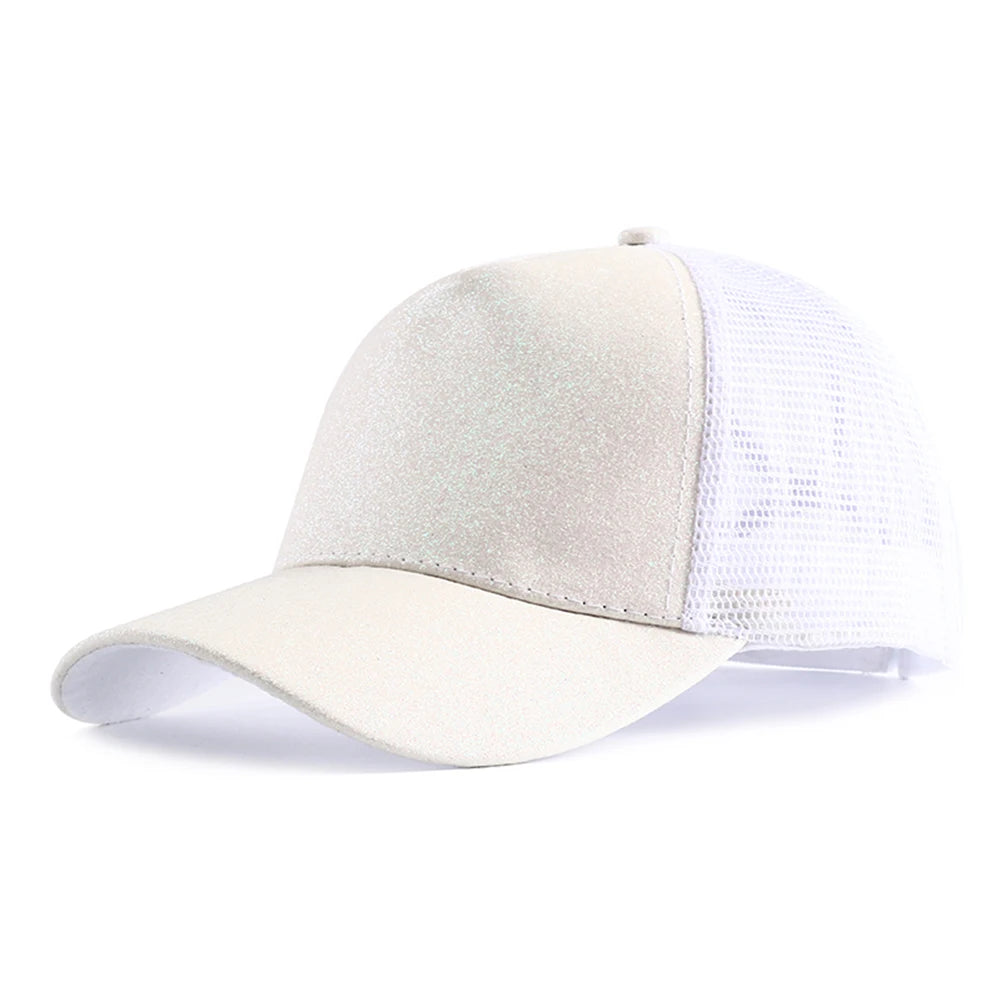 2023 New Summer Glitter High Ponytail Baseball Cap Female Snapback Hat Casual Black White Pink Mesh Trucker Caps for Women Gorra