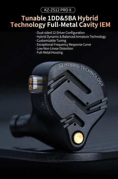 KZ ZS12 PRO X Hybrid Dynamic & Balanced Armature Technology IEM Earphone Upgrade HiFi Bass In Ear Headphone Tuning Wire Headset