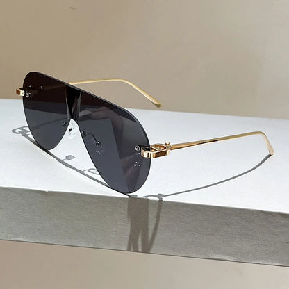 Women's Oversize Rimless One-Piece Shield Sunglasses Fashion Gradient Sun Glasses Alloy Sexy Driving Shades men punk shades