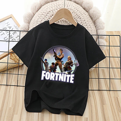 Fortnites Theme Cartoon Printed T-Shirt Summer Child White Cotton T-Shirt Cartoon Hot Game Fortnite Short Sleeve