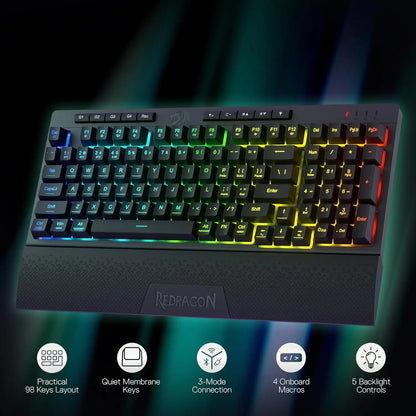 Redragon K515 PRO Shiva RGB Wireless 98 Keys Mechanical Membrane Gaming Keyboard, Smooth Linear Switch, Detachable Wrist Rest