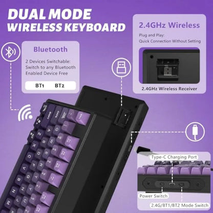 Free Wolf M87 75% Wireless Gaming Keyboard - Silent Switches, Rainbow Backlit, BT/2.4G, PBT Gradient Keycaps, Compact Design