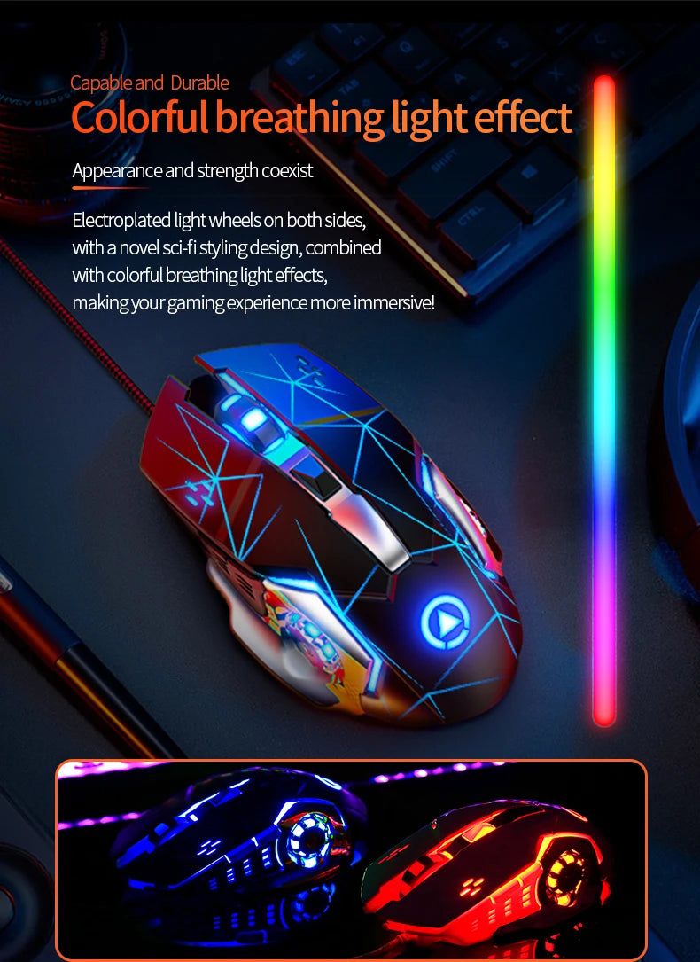 USB-kablet gamingmus med 6 knapper, baggrundsbelysning, ergonomisk design og justerbar DPI – optisk mus til PC-gamer, computer og desktop
