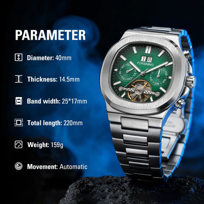 Forsining 481 Man New Tourbillon  Brands Watch Week Date Automatic Movement Mechanical Watches Stainless Steel Waterproof Clock