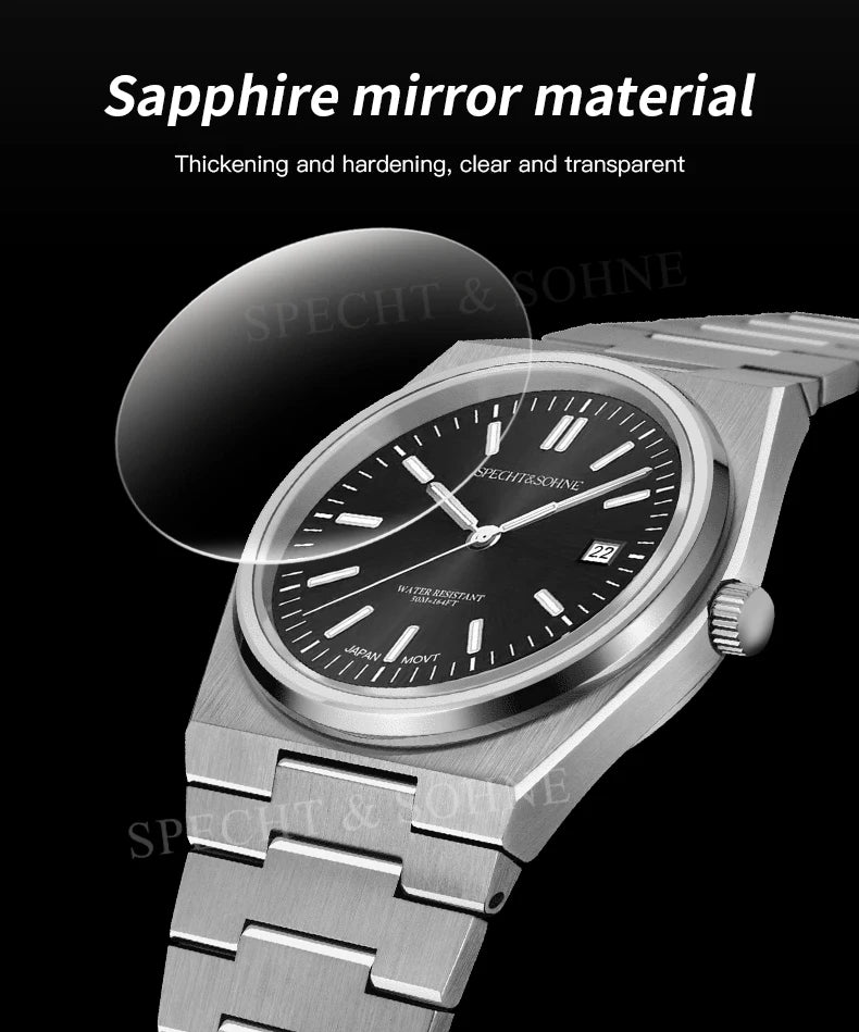2025 New Arrivals Specht&Sohne Men's Watches Stainless Steel Sapphire Classic Quartz Men Watch Relogio Masculino 100M Waterproof