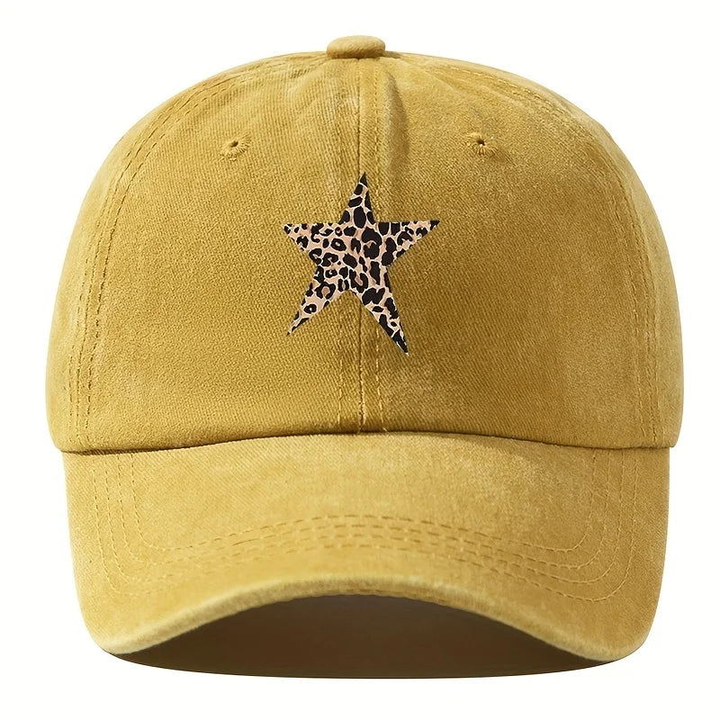 Retro imitation baseball cap with leopard print star design for leisure outdoor travel, fishing, and hiking