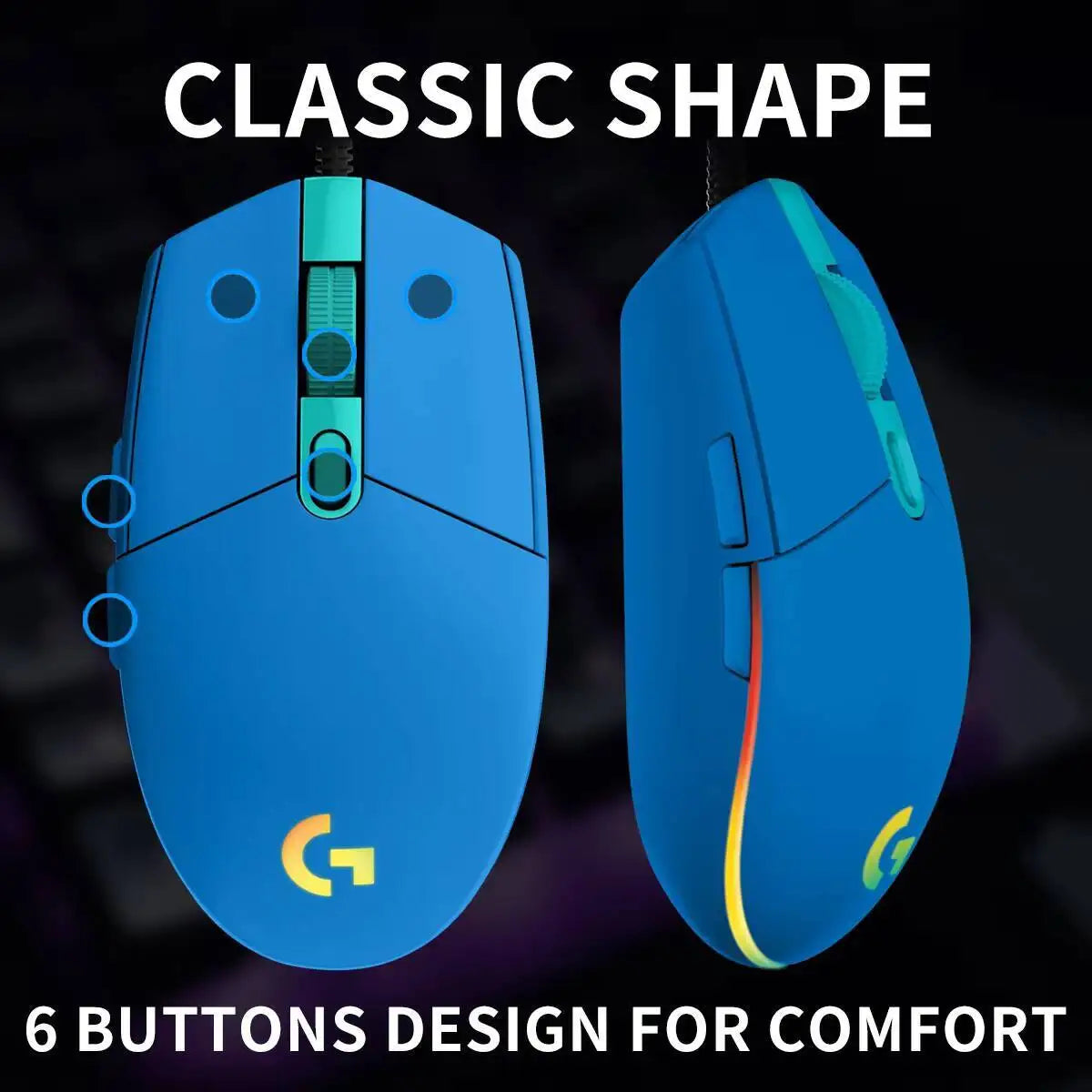 Logitech G203 LIGHTSYNC Mouse Wired 8000 DPI Sensor RGB Sync 6 Buttons Mechanical Tensioning Office-Gaming Dual-Use