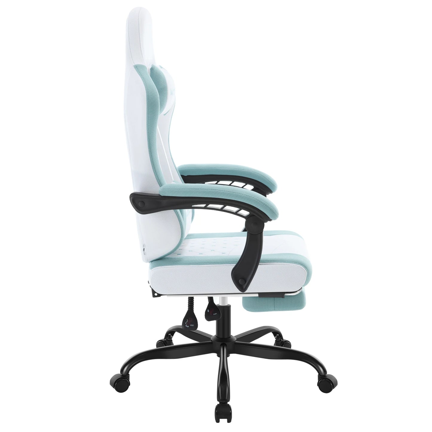 WOLTU snurrbar datorstol med massagefunktion, ergonomisk kontorsstol med kudde och fotstöd, höjdjusterbar gamingstol