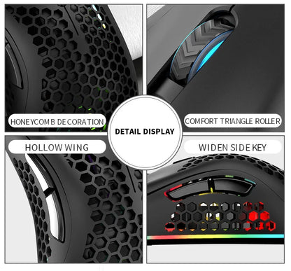 BM600 Rechargeable Wireless Gaming Mouse, 2.4G RGB Honeycomb Gaming Mouse with 12000 DPI, 7 Programmable Buttons, USB Gaming Mouse for PC & Laptop