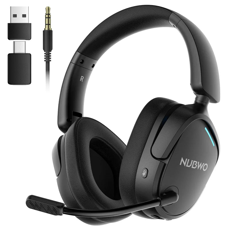 Casque de jeu sans fil NUBWO, double connexion 2.4G et Bluetooth simultanée, micro anti-bruit, confortable et pliable