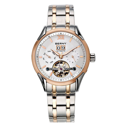 BERNY Automatic Watch for Men Auto Self-wind Mechanical Watches Date Skeleton 5ATM Luxury Male Wristwatches
