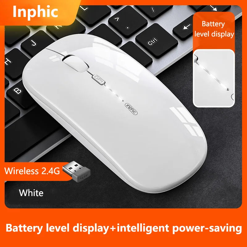 Inphic M1P Wireless Silent Mouse, Ultra-Thin Rechargeable 2.4G Office Mouse with USB Receiver, Type-C Charging, Battery Display & DPI Control