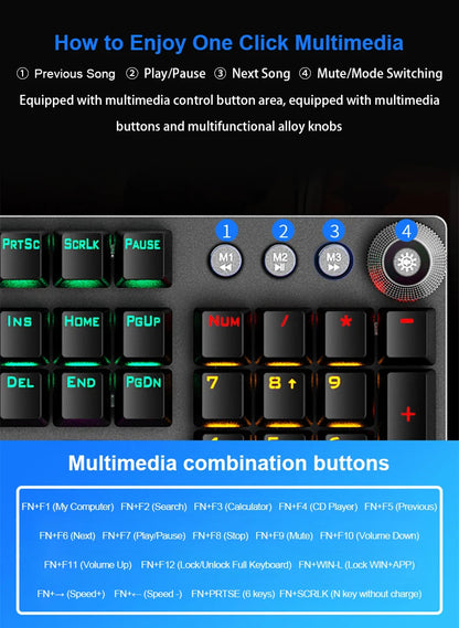 AULA F2088 Mechanical Keyboard Wired Gaming Keyboard Multi-Function Knob 104 Keys Magic Backlit Keyboard Macro Programming Compu