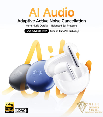 QCY HT10 AilyBuds Pro+ ANC Wireless Earbuds – Hi-Res LDAC Bluetooth 5.3 Earbuds, 6 Mic AI HD Call, Adaptive Noise Cancelling TWS Earphones with Multipoint Connection