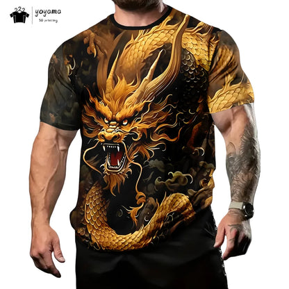Men's t-shirts Dragon Pattern Short Sleeve Tee Fashion Street O-Neck Top Trend Animal 3D Printing Loose Versatile Men's Clothing