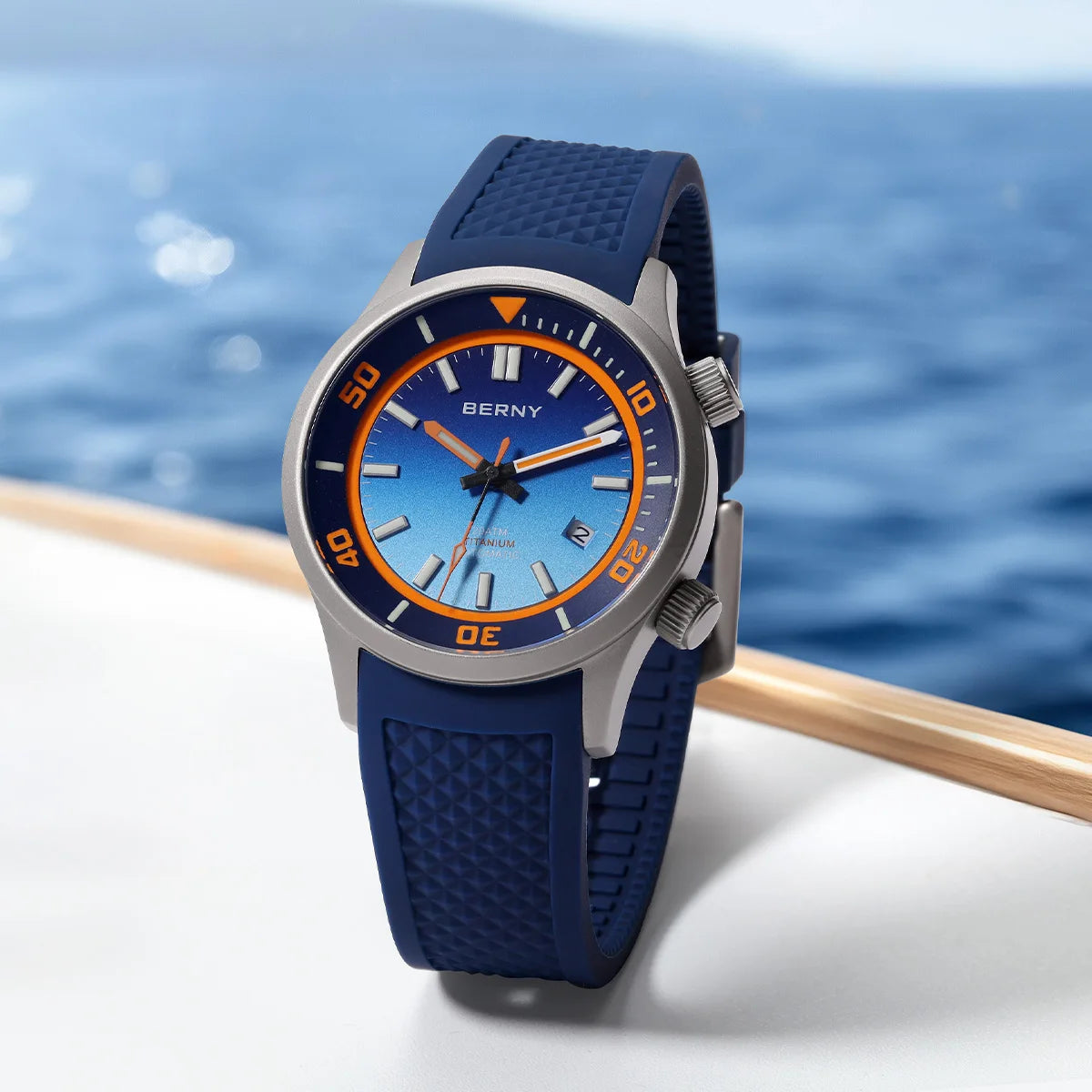 BERNY Automatic Full Titanium Diver Watch For Men Supper Luminous Sappire AR Coated Miyota 8215 Dual Crown Mechanical Dive Watch