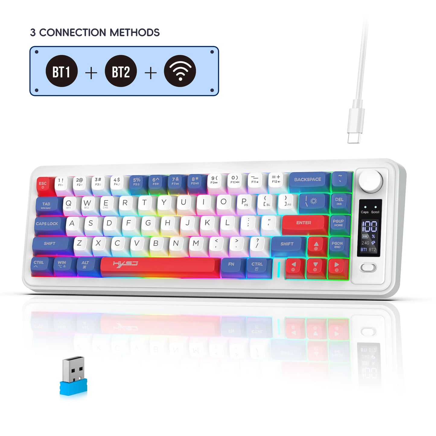HXSJ L68 81-Key 3-mode wireless gaming keyboard silent Rainbow lighting ergonomic compact wireless membrane keyboard for pc