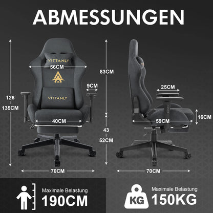 HAPIHAPPY Fashion Gaming Chair Genuine Computer Office Chair with Pocket Spring Cushion Linkage Armrests and Footrest Game Chair