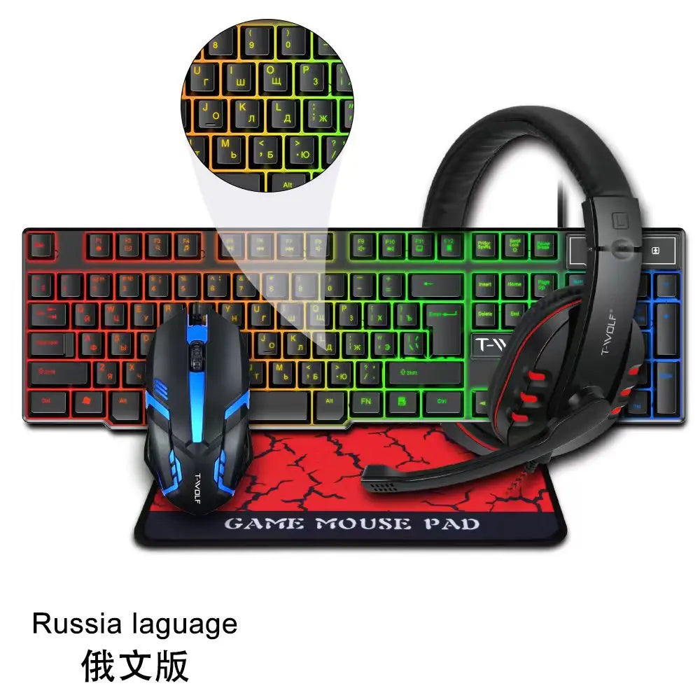 Spanish Keyboard with Ñ Russian Keyboard ISO 100% Layout 104 Keys Spanish Russian Gaming Keyboard Mouse Kit Backlight Wired T20