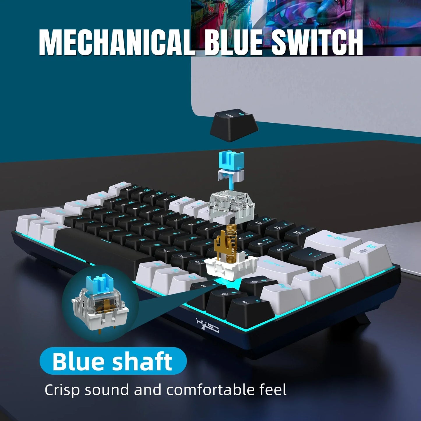 Glo 68 Keys Mechanical Keyboard Ergonomics RGB Backlit LED Hot Swappable Blue Switch Gaming Keyboard for PC Laptop Office
