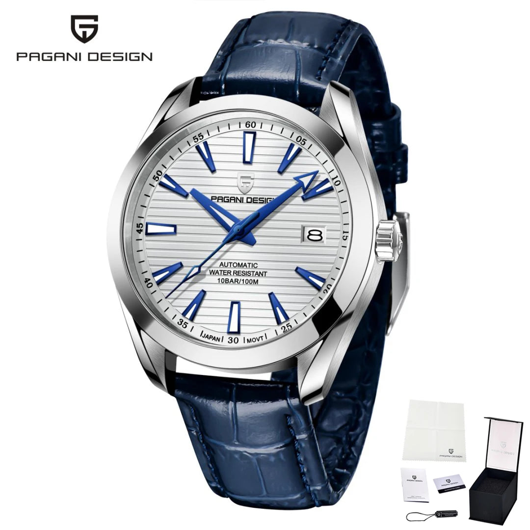 PAGANI DESIGN luxury men’s watch – Mechanical automatic model (calibre 8215), stainless steel, water-resistant, with date display and luminescent hands
