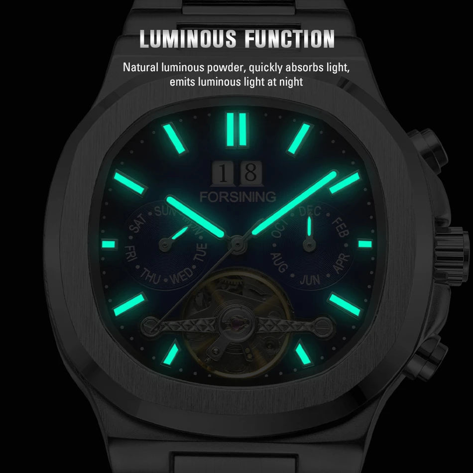 Forsining 481 Man New Tourbillon  Brands Watch Week Date Automatic Movement Mechanical Watches Stainless Steel Waterproof Clock