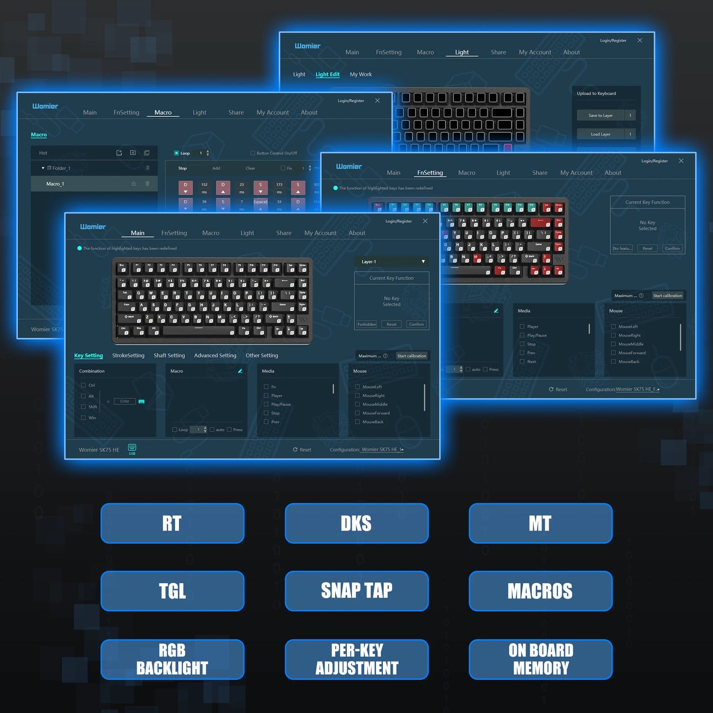 Womier SK75 TMR 75% Wireless Magnetic Mechanical Keyboard Tri-Mode Bluetooth/2.4G/USB-C Hot-Swap Rapid Trigger Aluminum Keyboard