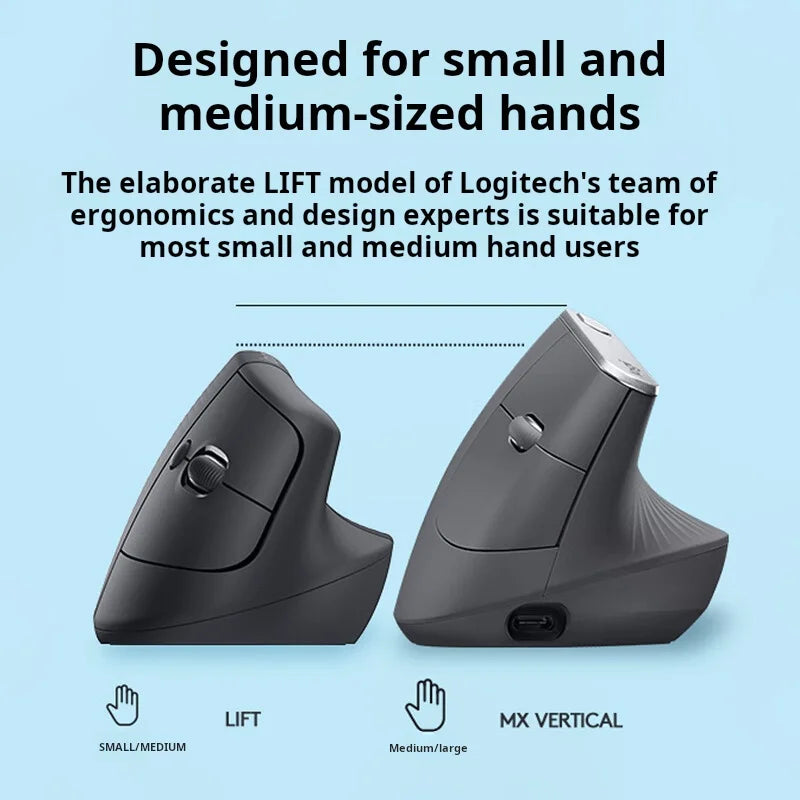 Logitech Lift Ergonomic Bluetooth Wireless Vertical Mouse Small Business Office Mouse Switch Between 3 Devices in Seconds