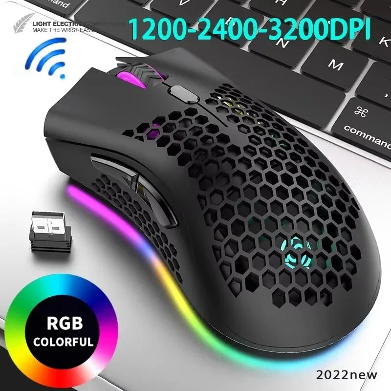 BM600 Rechargeable Wireless Gaming Mouse, 2.4G RGB Honeycomb Gaming Mouse with 12000 DPI, 7 Programmable Buttons, USB Gaming Mouse for PC & Laptop