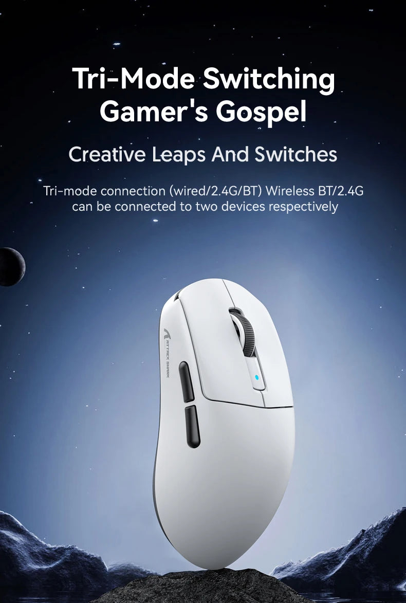 Attack Shark R6 Gaming-Maus 38g ultraleicht, PAW3950 8K Rückmelderate kabellos, Nordic 52840, 24000DPI, Tri-Mode
