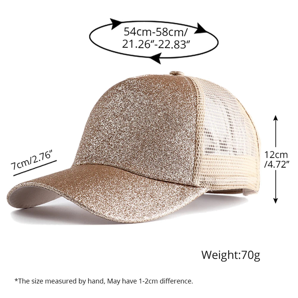 2023 New Summer Glitter High Ponytail Baseball Cap Female Snapback Hat Casual Black White Pink Mesh Trucker Caps for Women Gorra