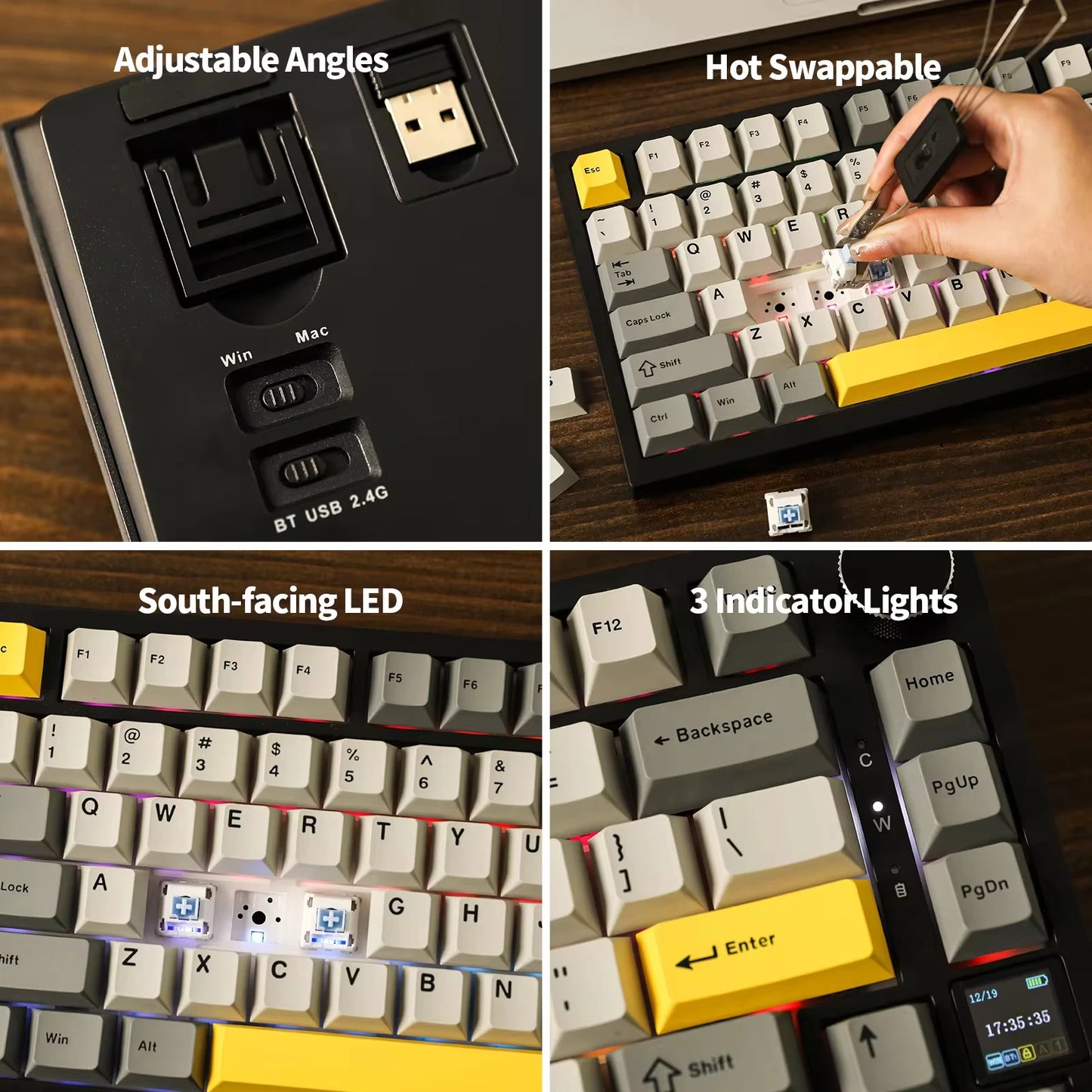 Ajazz AK820 Pro 75% Bluetooth 5.1/2.4G Wireless/Wired Gasket-mounted Mechanical Keyboard with TFT Screen for Mac/Win