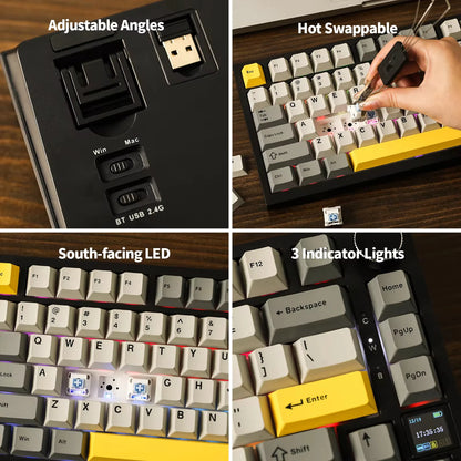 Ajazz AK820 Pro 75% Gasket-mounted Bluetooth 5.1/2.4G Wireless/Wired Mechanical Keyboard with TFT Screen for Mac/Win