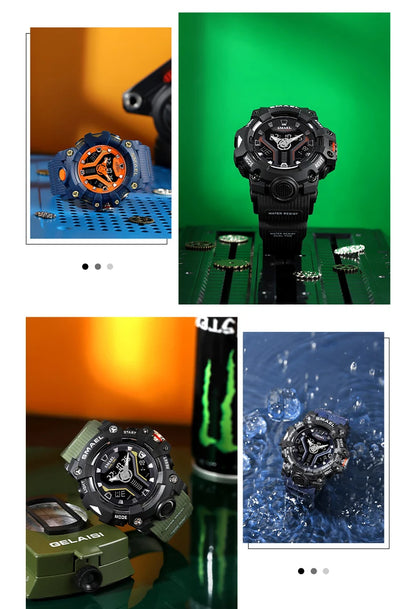 SMAEL 8075 Men's Analog Digital Dual Display Sport Watch - 50M Waterproof LED Backlight Dual Time Alarm Chronograph Stopwatch